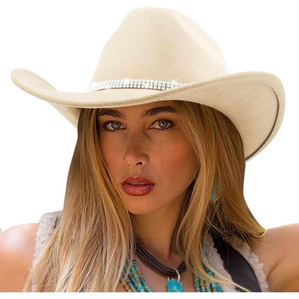 Women's Cream Western with Braided Band Buckle Classic Fedora Cowboy Felt Hat